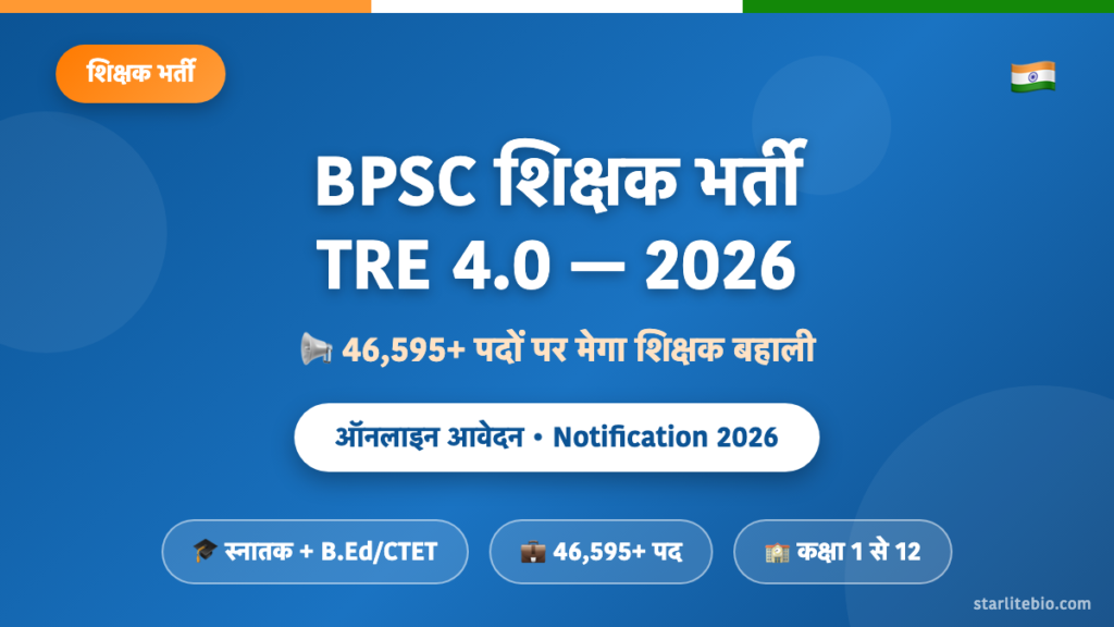BPSC शिक्षक भर्ती TRE 4.0 2026 – 46,595 पदों पर मेगा बहाली, पात्रता एवं आवेदन