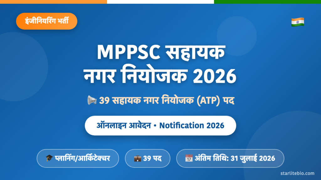 MPPSC सहायक नगर नियोजक भर्ती 2026 – 39 पदों पर ऑनलाइन आवेदन एवं पात्रता