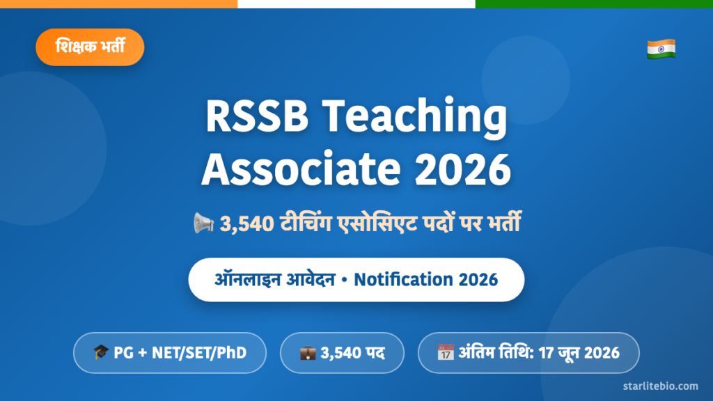 RSSB Teaching Associate भर्ती 2026 – 3,540 पदों पर ऑनलाइन आवेदन एवं पात्रता